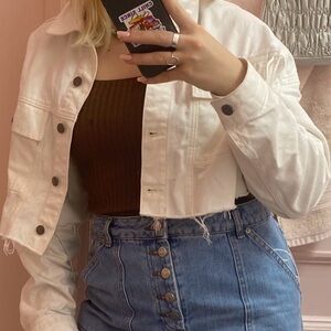 Topshop Cream Cropped Denim Jacket